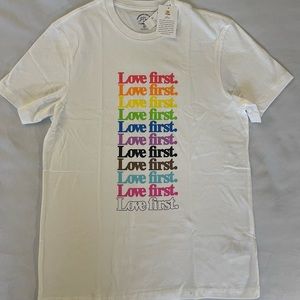 J. CREW Garments for Good Pflag Love First T-Shirt White Rainbow Pride Size M
